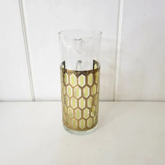 West Virginia Glass Gold Hexagon Pitcher Vintage MCM Madrid - Picture 7 of 8